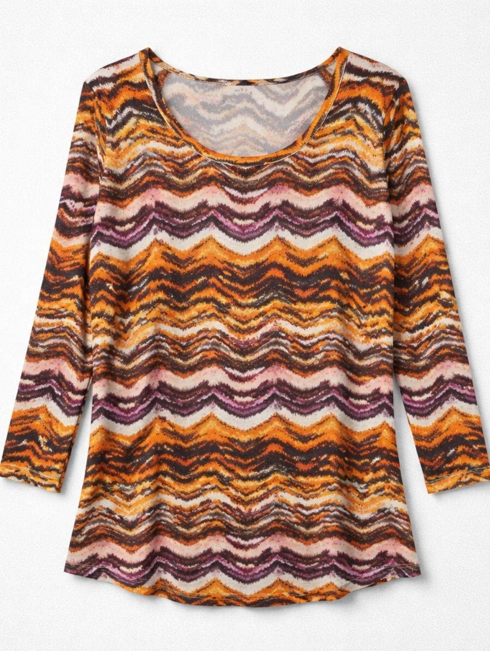 Cato Women's Top with Purple and Orange Zigzag Pattern Size M
